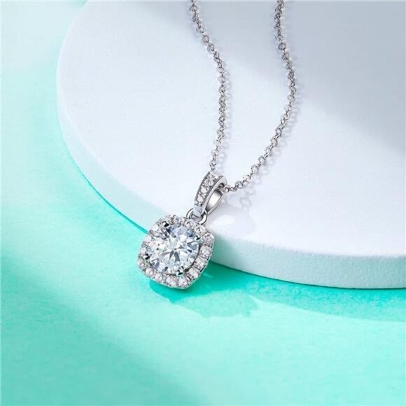 Certified 18k White Gold 1.0ct Diamond Cushion Pendant Necklace Anniversary - Picture 1 of 6